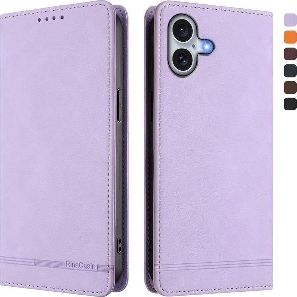 Custodia Per Iphone 16 Plus, Custodia Retro In Finto Cuoio Con Supporto E Slot Per Carte Di Credito Viola-image