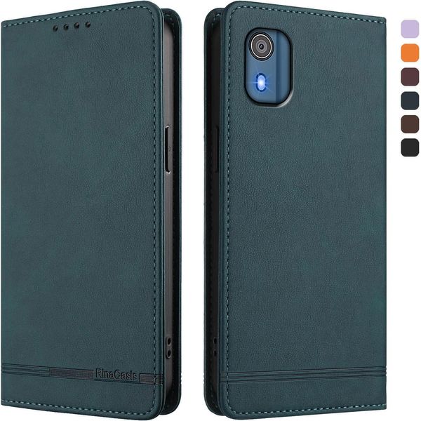 Custodia Per Nokia C02, Flip Case In Finto Cuoio Retrò Con Supporto E Slot Per Carte Di Credito Verde-image