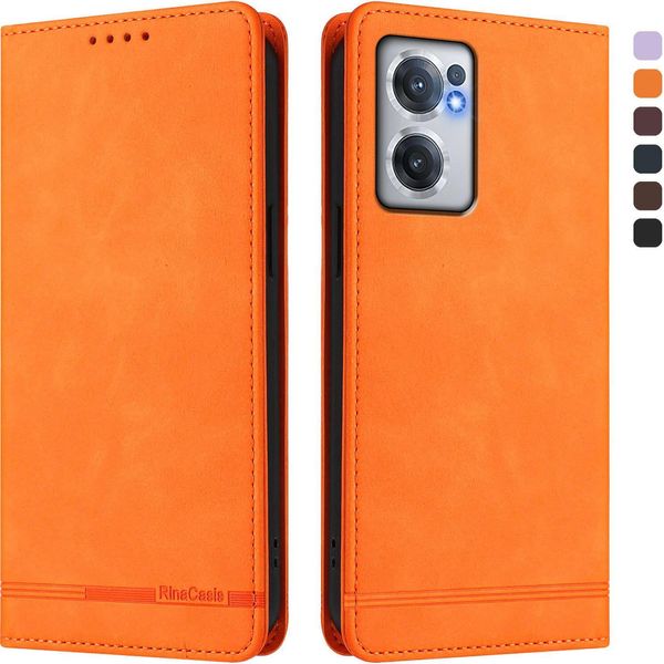 Custodia Per Oneplus Nord Ce 2 5G, Custodia Retro In Finto Cuoio Con Supporto E Slot Per Schede Arancione-image
