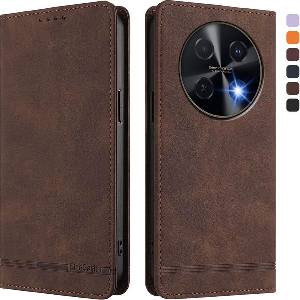Custodia Per Huawei Nova 12I /Nova 13I, Retro Custodia Flip In Finto Cuoio Con Supporto E Slot Per Carte Di Credito Marrone-image