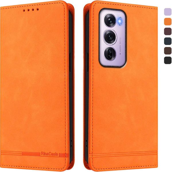 Custodia Per Oppo Reno12 Pro 5G, Custodia Retro In Finto Cuoio Con Supporto E Slot Per Carte Di Credito Arancione-image