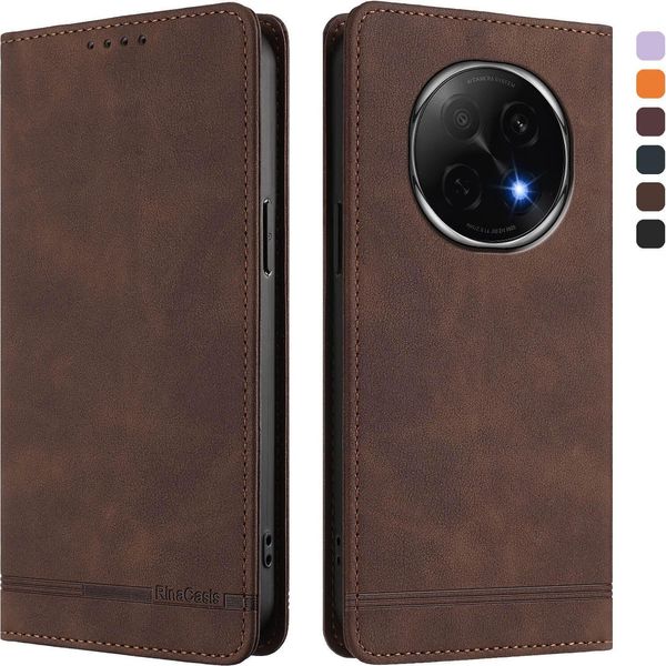 Custodia Per Oppo F29 Pro, Custodia Retro In Finto Cuoio Con Supporto E Slot Per Carte Di Credito Marrone-image