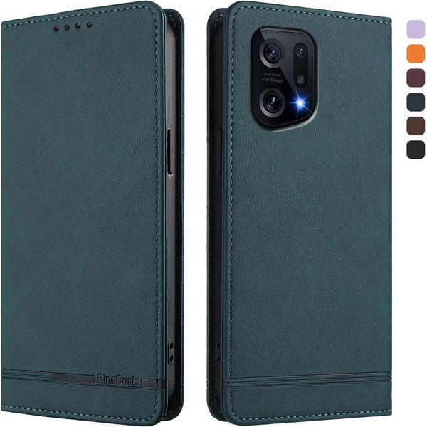Custodia Per Oppo Find X5, Custodia Retro In Finto Cuoio Flip Con Supporto E Slot Per Carte Verde-image