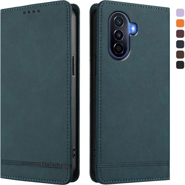 Custodia Per Huawei Nova Y70 Plus, Custodia Retro In Finto Cuoio Con Supporto E Slot Per Carte Verde-image