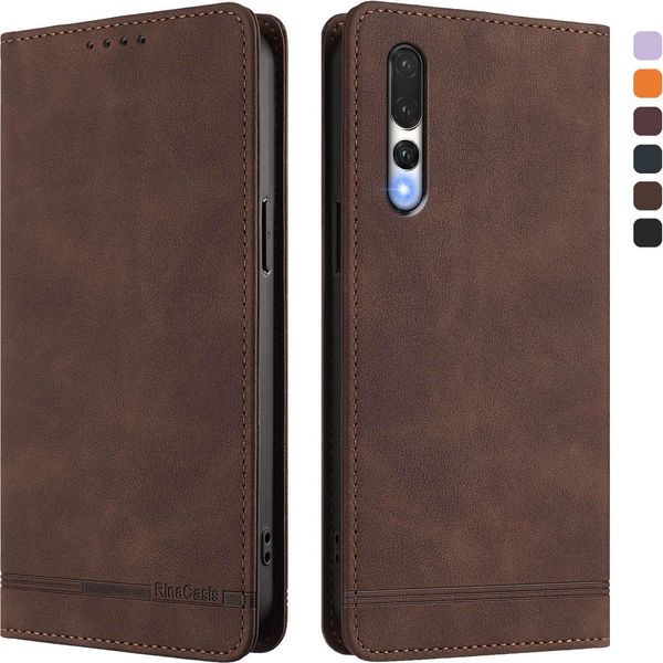 Custodia Per Huawei P20 Pro, Custodia Retro In Finto Cuoio Con Supporto E Slot Per Carte Di Credito Marrone-image