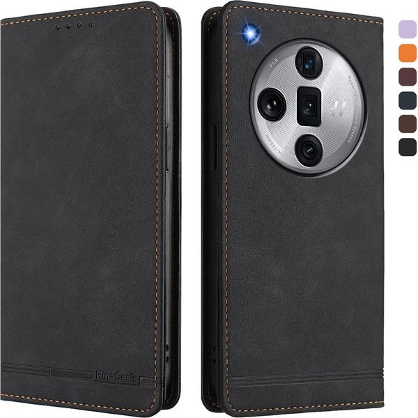 Custodia Per Oppo Find X7 Ultra, Custodia Retro In Finto Cuoio Flip Con Supporto E Slot Per Carte Nero-image