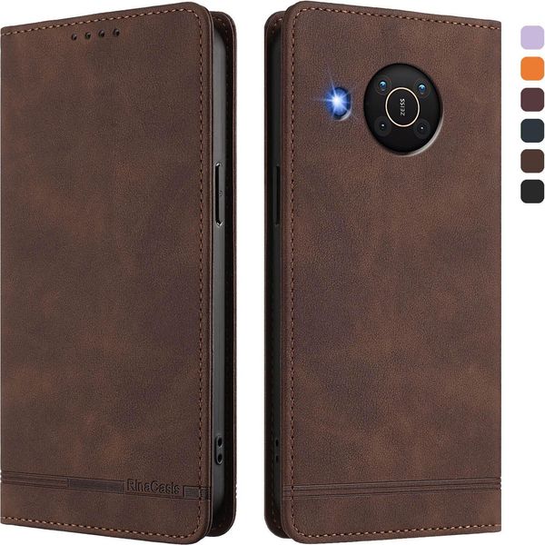 Custodia Per Nokia X20 /Nokia X10, Custodia Flip In Finto Cuoio Retrò Con Supporto E Slot Per Carte Di Credito Marrone-image