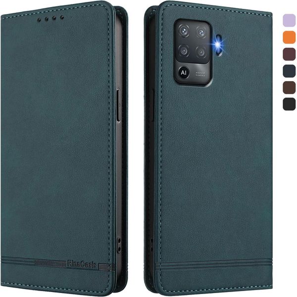 Custodia Per Oppo F19 Pro, Custodia Retro In Finto Cuoio Flip Con Supporto E Slot Per Carte Verde-image