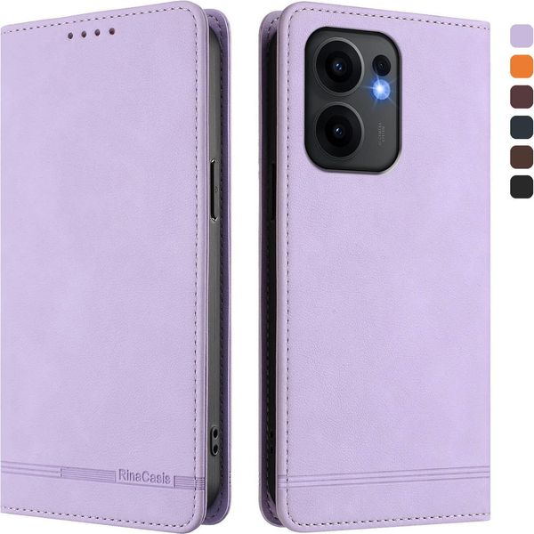 Custodia Per Oppo Reno13 F 5G, Retro Custodia In Finto Cuoio Flip Con Supporto E Slot Per Carte Purple-image