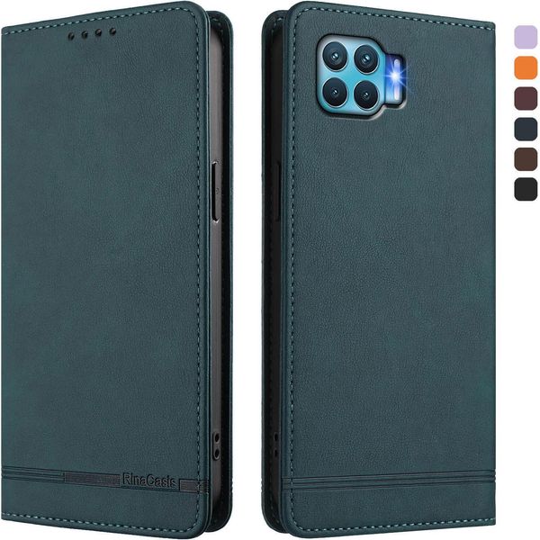Custodia Per Oppo F17 Pro, Custodia Retro In Finto Cuoio Flip Con Supporto E Slot Per Carte Verde-image