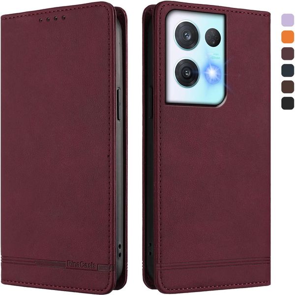 Custodia Per Oppo Reno8 Pro 5G, Custodia Retro In Finto Cuoio Con Supporto E Slot Per Carte Di Credito Rosso-image