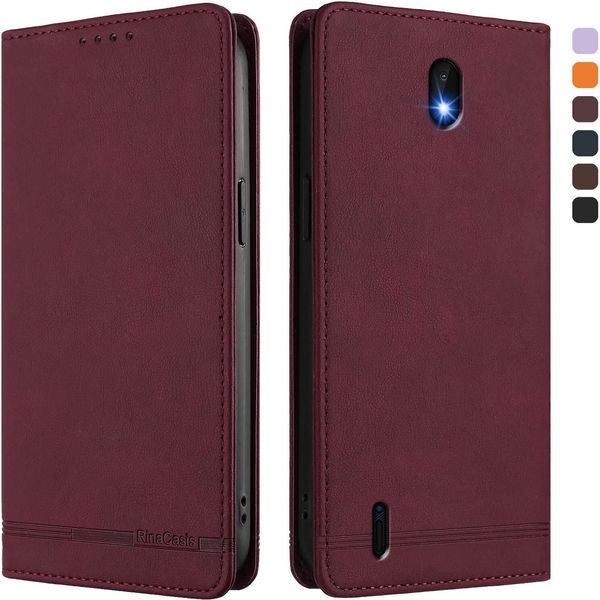 Custodia Per Nokia C01 Plus/Nokia C1 2Nd Edition, Custodia Retro In Finto Cuoio Con Supporto E Slot Per Carte Di Credito Rosso-image