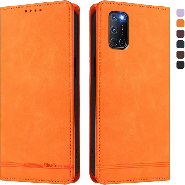 Custodia Per Oppo A72 / A92 / A72 4G, Custodia Retro In Finto Cuoio Con Supporto E Slot Per Schede Arancione-image