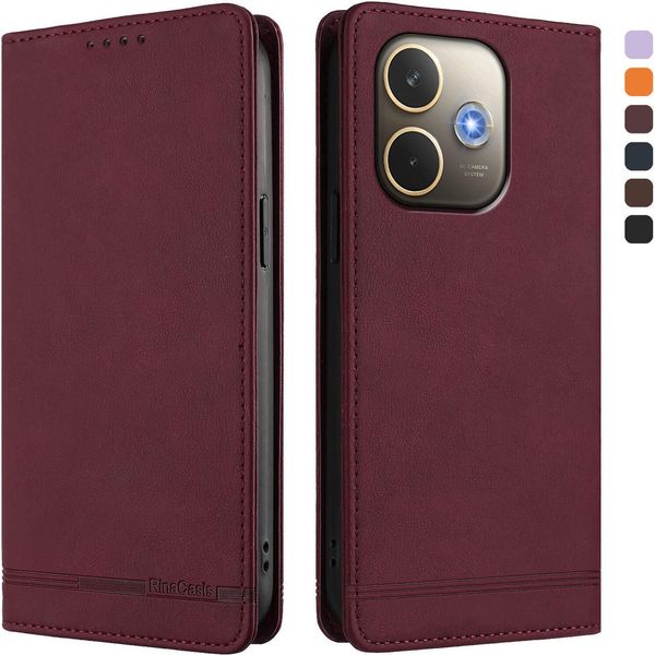 Custodia Per Oppo A5 Pro 4G/A5 Pro 5G, Custodia Retro In Finto Cuoio Con Supporto E Slot Per Carte Rosso-image