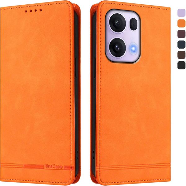 Custodia Per Oppo Reno13 Pro 5G, Custodia Retro In Finto Cuoio Con Supporto E Slot Per Carte Orange-image