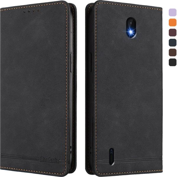 Custodia Per Nokia C01 Plus/Nokia C1 2Nd Edition, Custodia Retro In Finto Cuoio Con Supporto E Slot Per Schede Nero-image