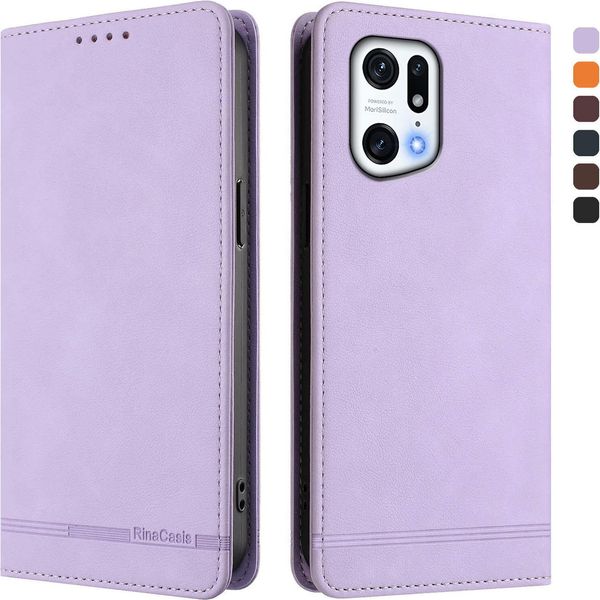 Custodia Per Oppo Find X5 Pro, Retro Custodia In Finto Cuoio Flip Con Supporto E Slot Per Carte Purple-image