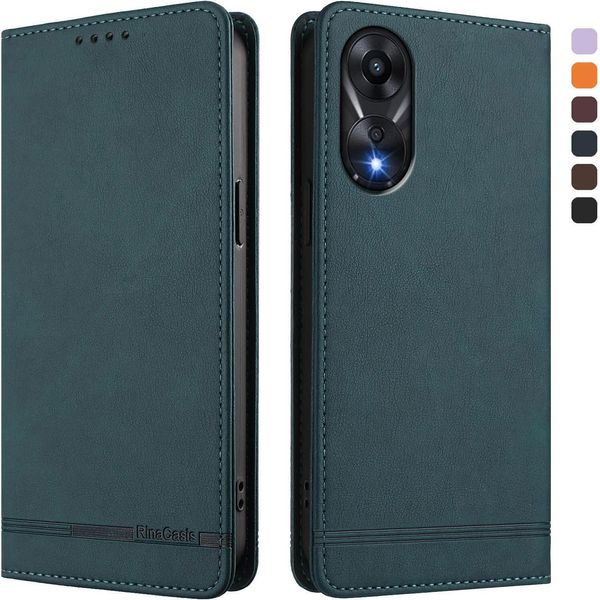 Custodia Per Oppo A78 4G, Custodia Retro In Finto Cuoio Flip Con Supporto E Slot Per Carte Verde-image