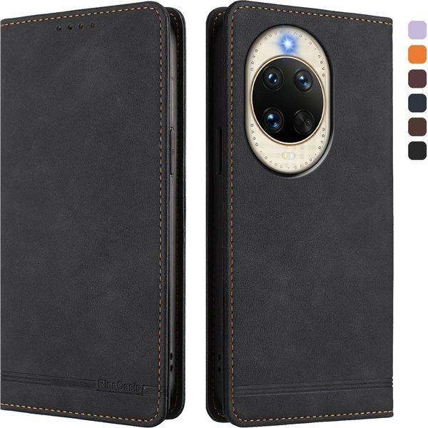 Custodia Per Huawei Nova 14, Custodia Retro In Finto Cuoio Flip Con Supporto E Slot Per Carte Nero-image