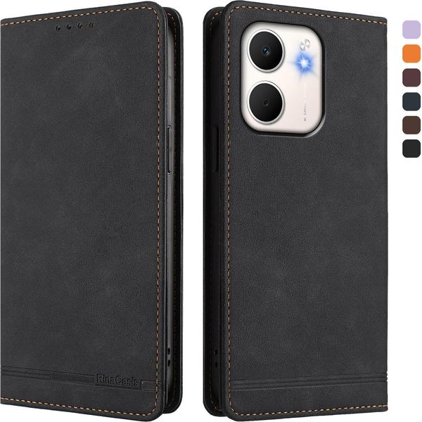 Custodia Per Oppo A5X 4G, Custodia Retro In Finto Cuoio Flip Con Supporto E Slot Per Carte Nero-image