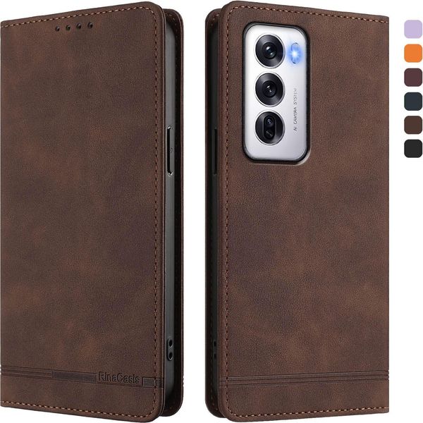 Custodia Per Oppo Reno12 5G, Custodia Retro In Finto Cuoio Con Supporto E Slot Per Carte Di Credito Marrone-image