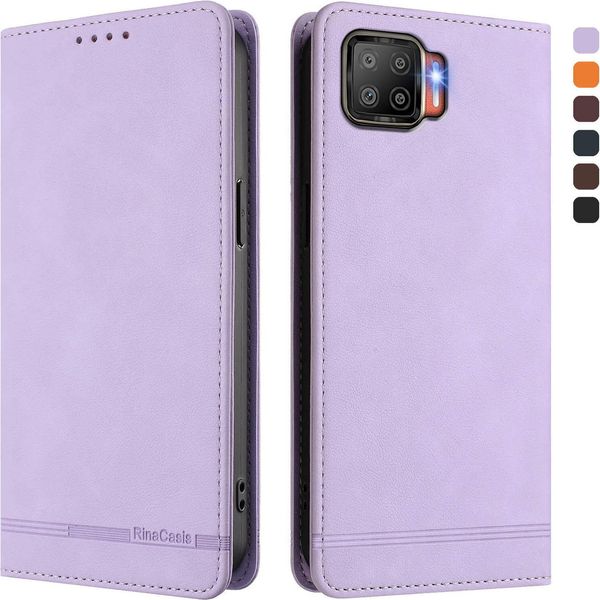 Custodia Per Oppo F17, Custodia Retro In Finto Cuoio Flip Con Supporto E Slot Per Carte Purple-image