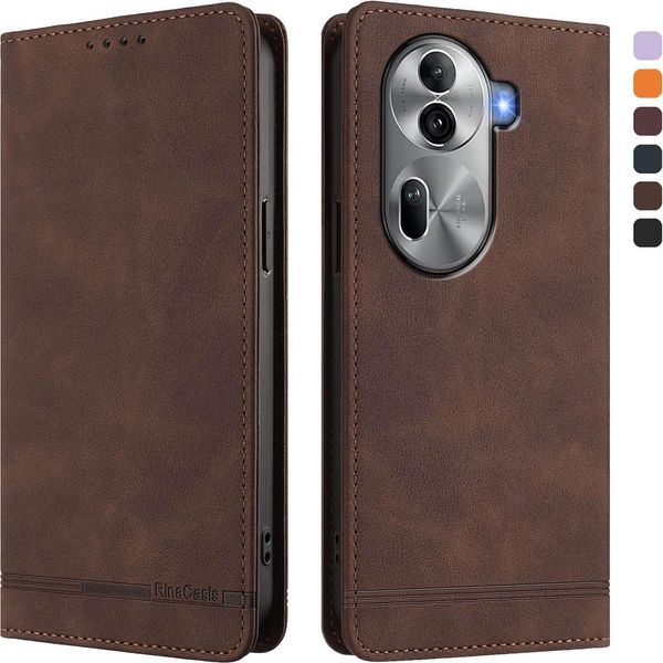 Custodia Per Oppo Reno11 Pro 5G, Custodia Retro In Finto Cuoio Con Supporto E Slot Per Carte Di Credito Marrone-image