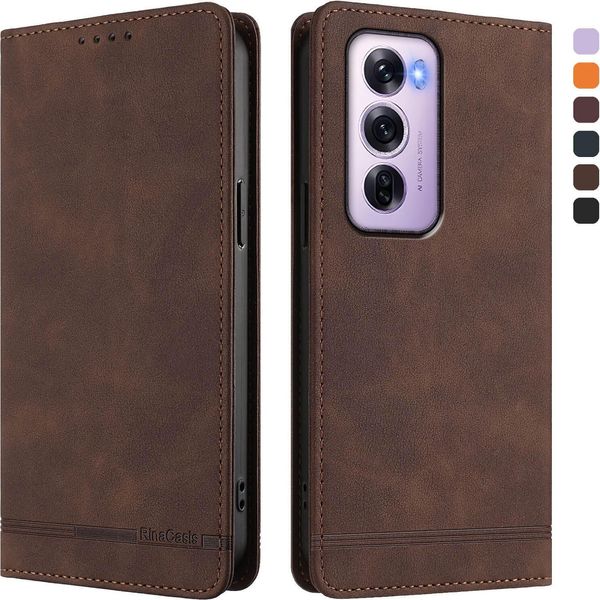 Custodia Per Oppo Reno12 Pro 5G, Custodia Retro In Finto Cuoio Con Supporto E Slot Per Carte Di Credito Marrone-image