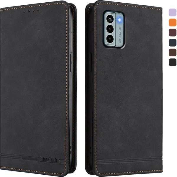 Custodia Per Nokia G22, Flip Case In Finto Cuoio Retrò Con Supporto E Slot Per Carte Di Credito Nero-image