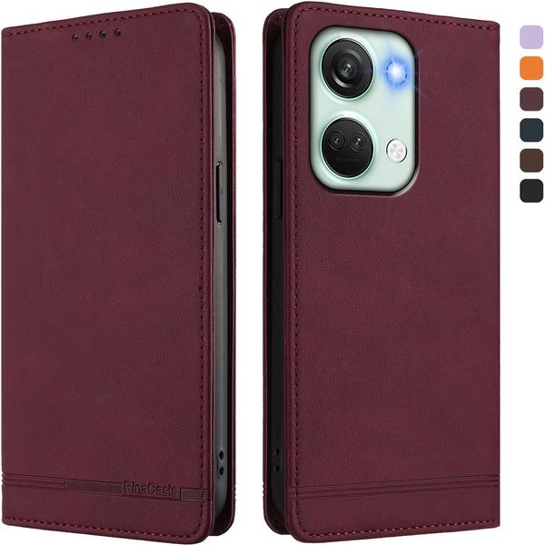 Custodia Per Oneplus Nord 3, Custodia Retro In Finto Cuoio Con Supporto E Slot Per Carte Rosso-image
