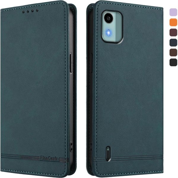 Custodia Per Nokia C12, Flip Case In Finto Cuoio Retrò Con Supporto E Slot Per Carte Di Credito Verde-image