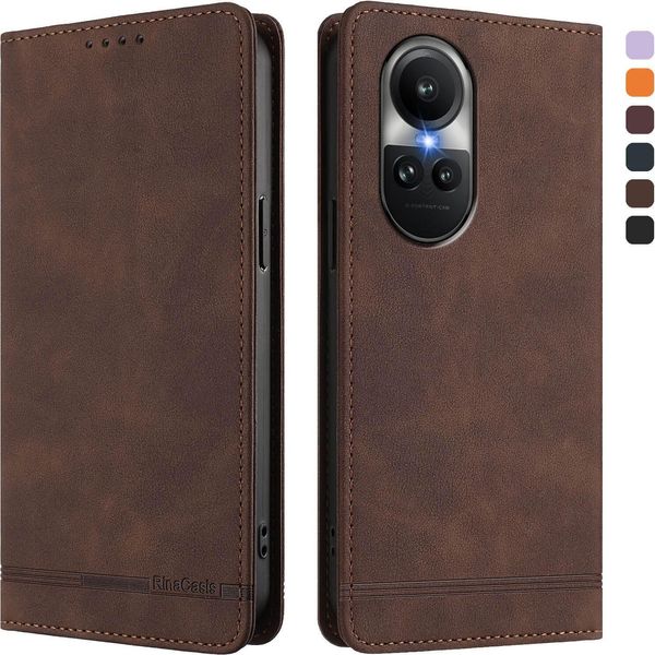 Custodia Per Oppo Reno10 /Reno10 Pro 5G, Retro Custodia In Finto Cuoio Flip Con Supporto E Slot Per Schede Brown-image