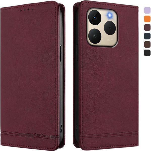 Custodia Per Realme 15T 5G, Retro Custodia In Finto Cuoio Flip Con Supporto E Slot Per Carte Rosso-image