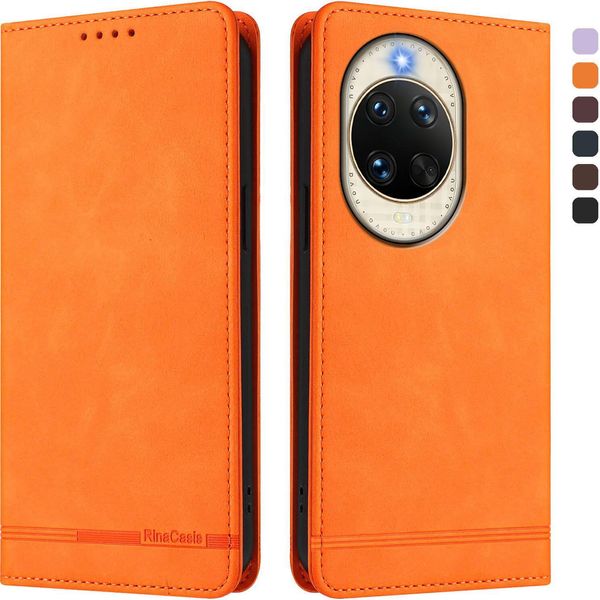 Custodia Per Huawei Nova 14, Custodia Retro In Finto Cuoio Flip Con Supporto E Slot Per Schede Arancione-image