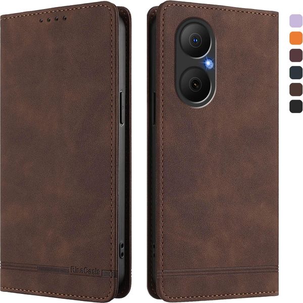 Custodia Per Huawei Nova Y73, Custodia Retro In Finto Cuoio Con Supporto E Slot Per Carte Di Credito Marrone-image
