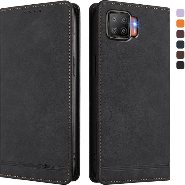 Custodia Per Oppo F17, Custodia Retro In Finto Cuoio Con Supporto E Slot Per Carte Di Credito Nero-image
