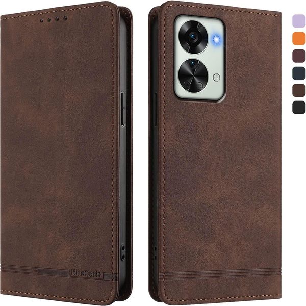 Custodia Per Oneplus Nord 2T, Custodia Retro In Finto Cuoio Con Supporto E Slot Per Carte Di Credito Marrone-image