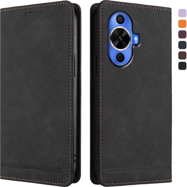 Custodia Per Huawei Nova 12S, Custodia Retro In Finto Cuoio Flip Con Supporto E Slot Per Carte Nero-image