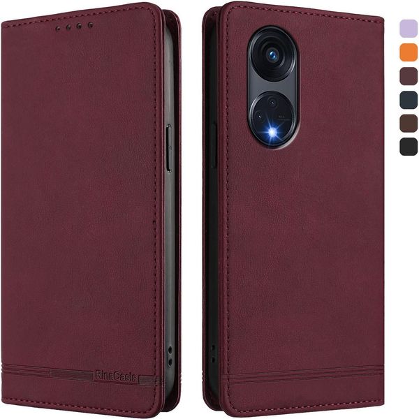 Custodia Per Oppo Reno8 T 5G, Custodia Retro In Finto Cuoio Con Supporto E Slot Per Carte Di Credito Rosso-image