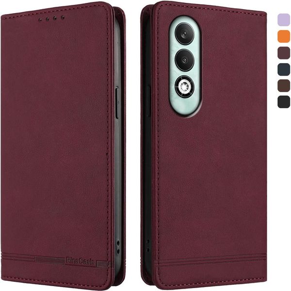 Custodia Per Oppo K12X 5G, Custodia Retro In Finto Cuoio Con Supporto E Slot Per Carte Rosso-image