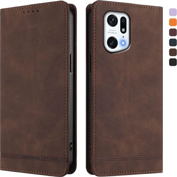 Custodia Per Oppo Find X5 Pro, Custodia Retro In Finto Cuoio Flip Con Supporto E Slot Per Carte Di Credito Marrone-image