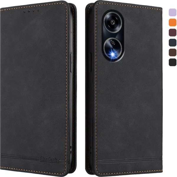 Custodia Per Oppo A98 / Oppo A1 5G, Retro Custodia Flip In Finto Cuoio Con Supporto E Slot Per Carte Nero-image