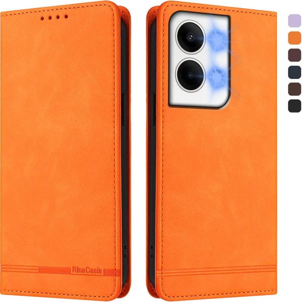 Custodia Per Oppo Reno9 /Reno9 Pro 5G, Retro Custodia In Finto Cuoio Flip Con Supporto E Slot Per Carte Orange-image