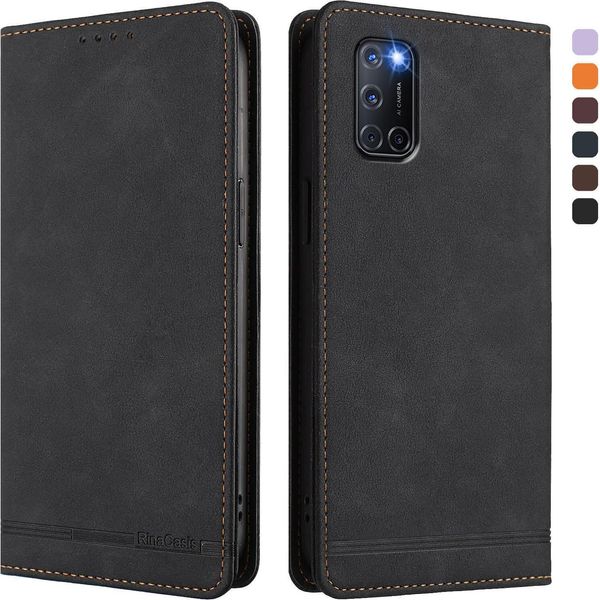 Custodia Per Oppo A72 / A92 / A72 4G, Retro Custodia Flip In Finto Cuoio Con Supporto E Slot Per Schede Nero-image
