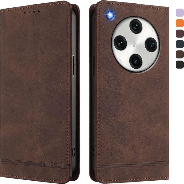 Custodia Per Oppo Find X8 Pro, Custodia Retro In Finto Cuoio Flip Con Supporto E Slot Per Carte Di Credito Marrone-image