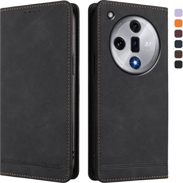 Custodia Per Oppo Find X7, Custodia Retro In Finto Cuoio Flip Con Supporto E Slot Per Carte Nero-image