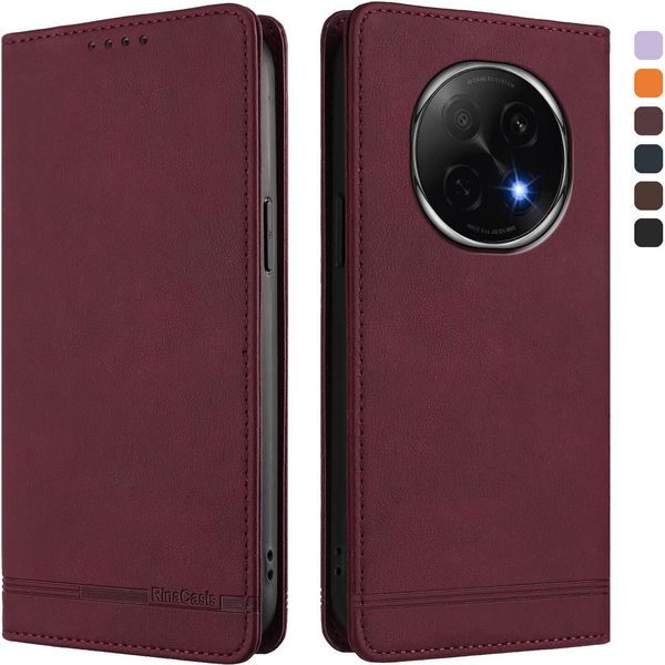 Custodia Per Oppo F29 Pro, Custodia Retro In Finto Cuoio Con Supporto E Slot Per Carte Rosso-image