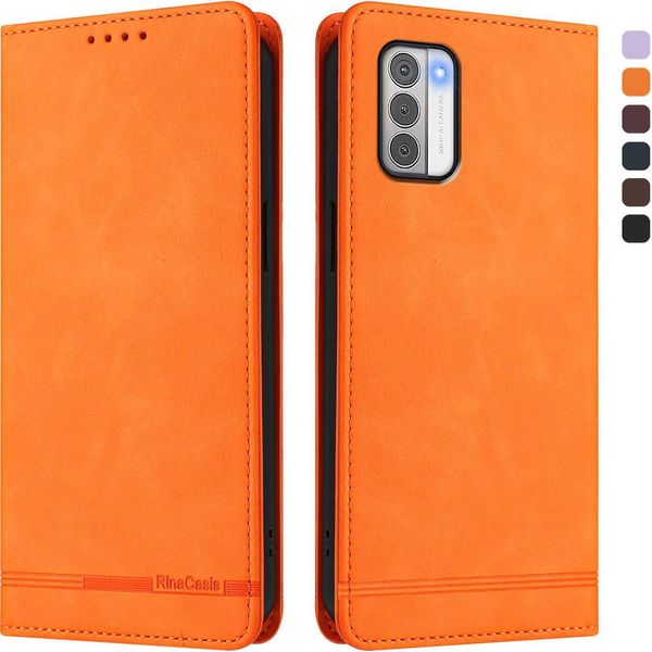 Custodia Per Nokia G42/Nokia G310, Custodia Retro In Finto Cuoio Con Supporto E Slot Per Carte Di Credito Arancione-image
