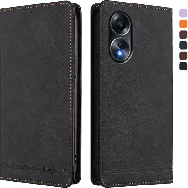 Custodia Per Oppo A58 4G, Custodia Retro In Finto Cuoio Con Supporto E Slot Per Carte Di Credito Nero-image
