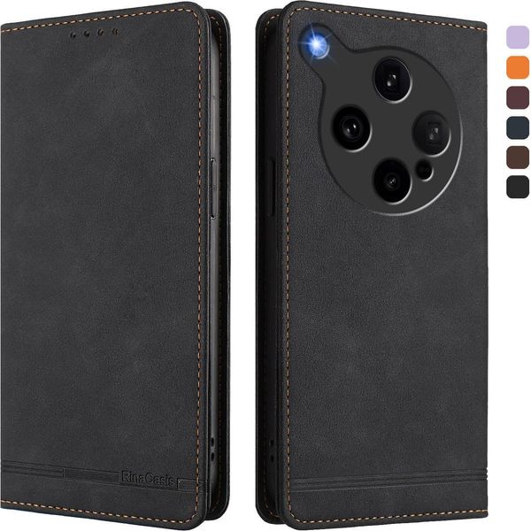 Custodia Per Oppo Find X8 Ultra, Custodia Retro In Finto Cuoio Flip Con Supporto E Slot Per Carte Nero-image